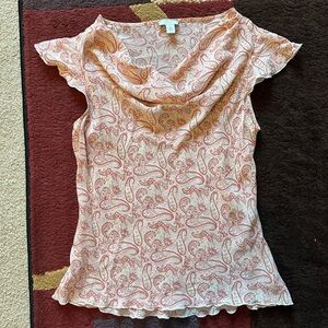 Apt. 9 100% Silk Ruffle Fairy Y2K Baby Pink Ruffle Flutter Blouse Top Paisley